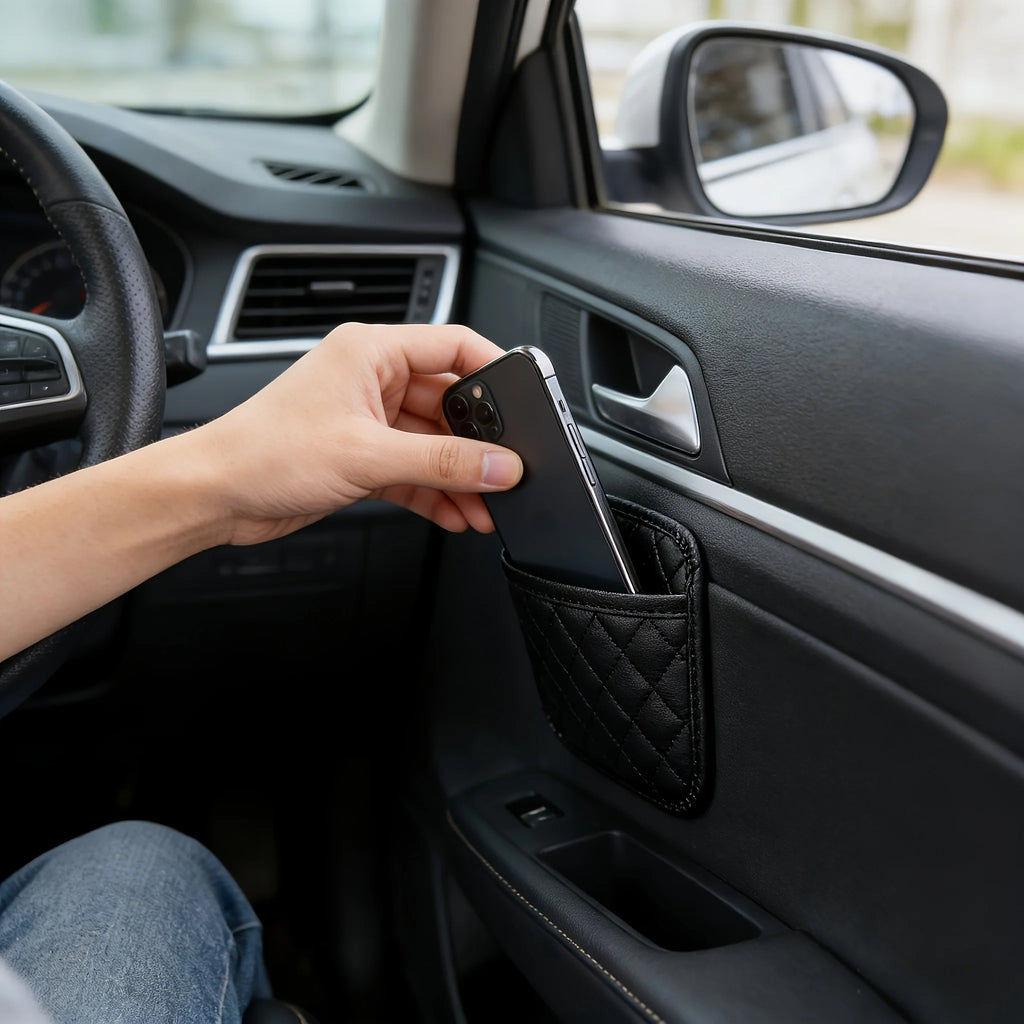 Accessori Auto per Uomo - Organizzatore per Sedile Auto in Pelle PU, Porta Cellulare e Occhiali da Sole, Porta Documenti Impermeabile