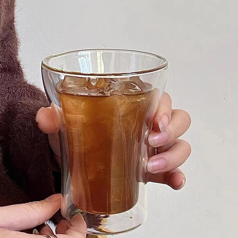 JUSTINLAU 1/2/4 Pezzi Tazza da Caffè in Vetro a Doppia Parete, Bicchiere Trasparente Termoisolante per Acqua, Tazza per Colazione, Bicchiere per Bevande Fredde, Boccale da Birra