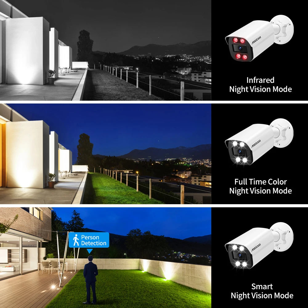 ASECAM 4K 8MP IP Camera Outdoor CCTV POE Audio H.265 Onvif AI Human Detection Color Light Alarm Security Surveillance Camera