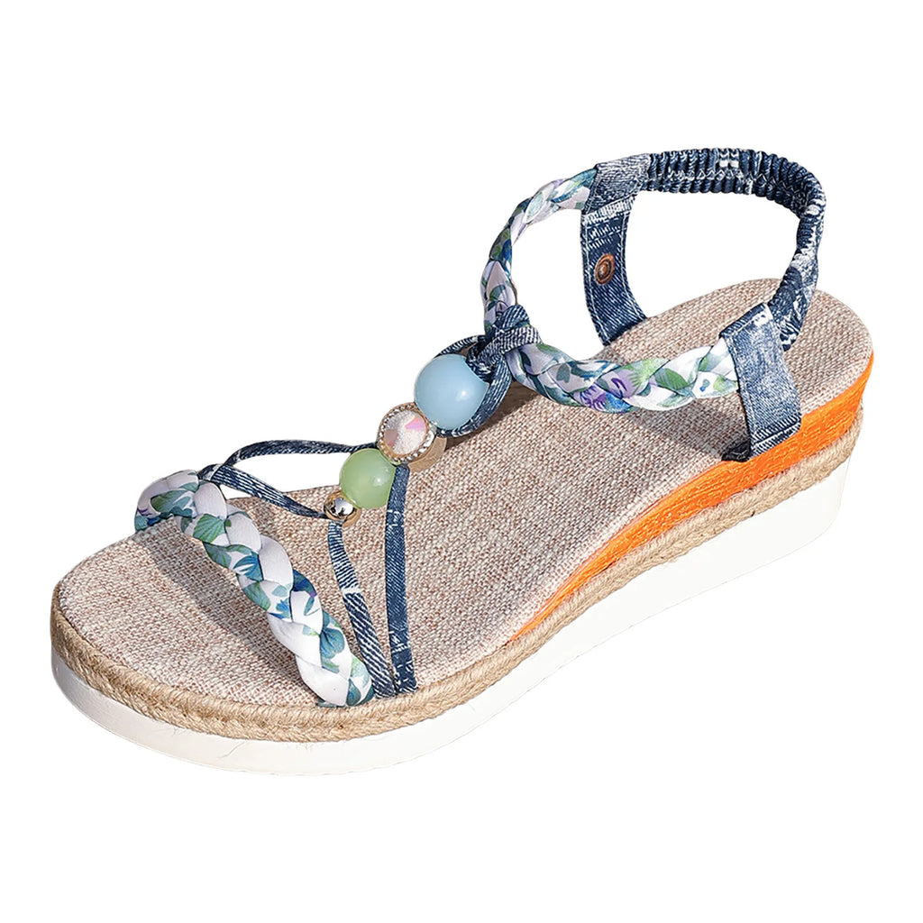 Sandali alla moda per donna Sandali con zeppa con perline e stampe colorate Sandali comodi e leggeri per giovani donne
