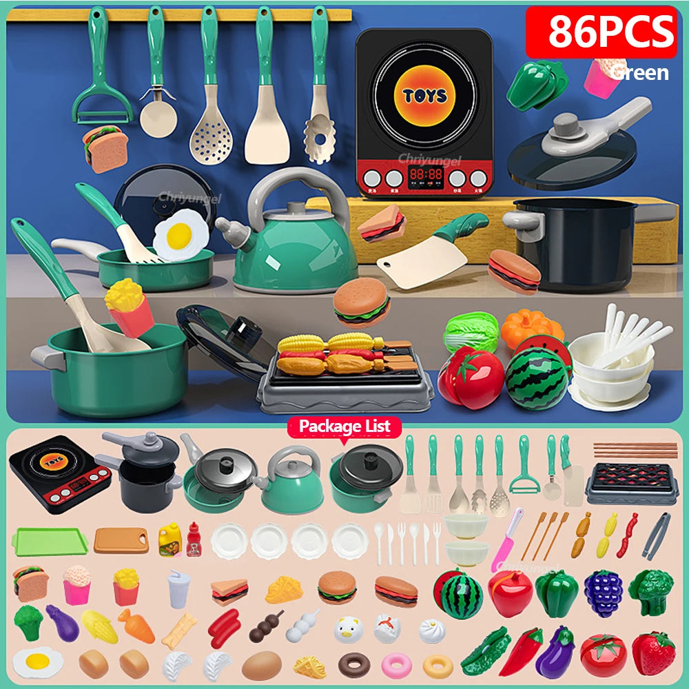 Set di giocattoli da cucina per bambini 92/86/69/59 pezzi Kit di accessori da cucina da gioco con pentole da gioco Fai finta di cibo Giocattolo da cucina Regalo per ragazze e ragazzi