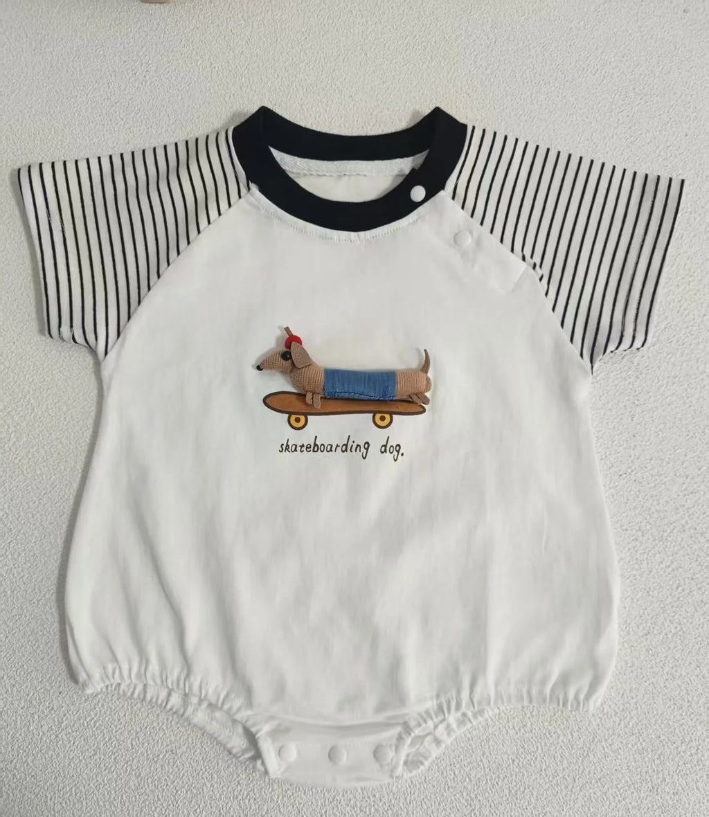 Nuovo Body Estivo in Cotone per Neonati, Tutina a Righe con Maniche Corte 0-2 Anni, Pagliaccetto con Cartoni Animati per Bambini e Bambine