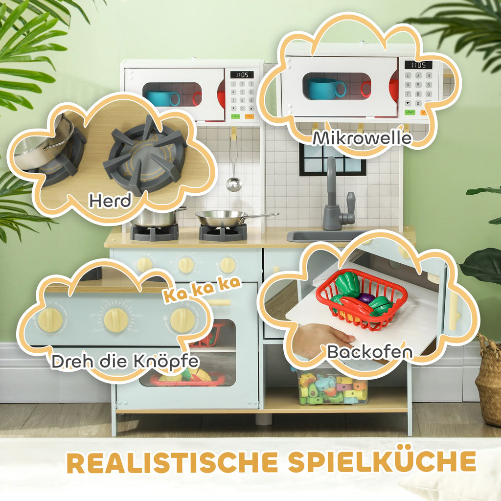 AIYAPLAY cucina per bambini cucina da gioco con forno a microonde, fornello e forno, accessori da cucina