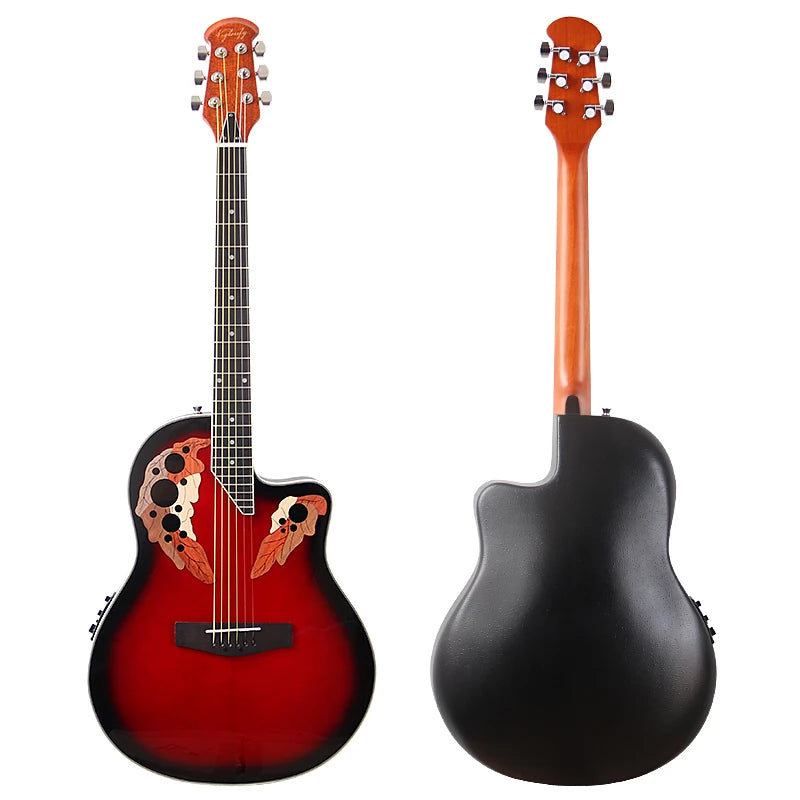 Chitarra acustica elettrica 6 corde con retro rotondo modello Ovation Marrone Chitarra acustica da 41 pollici con design tagliato Chitarra folk elettrica