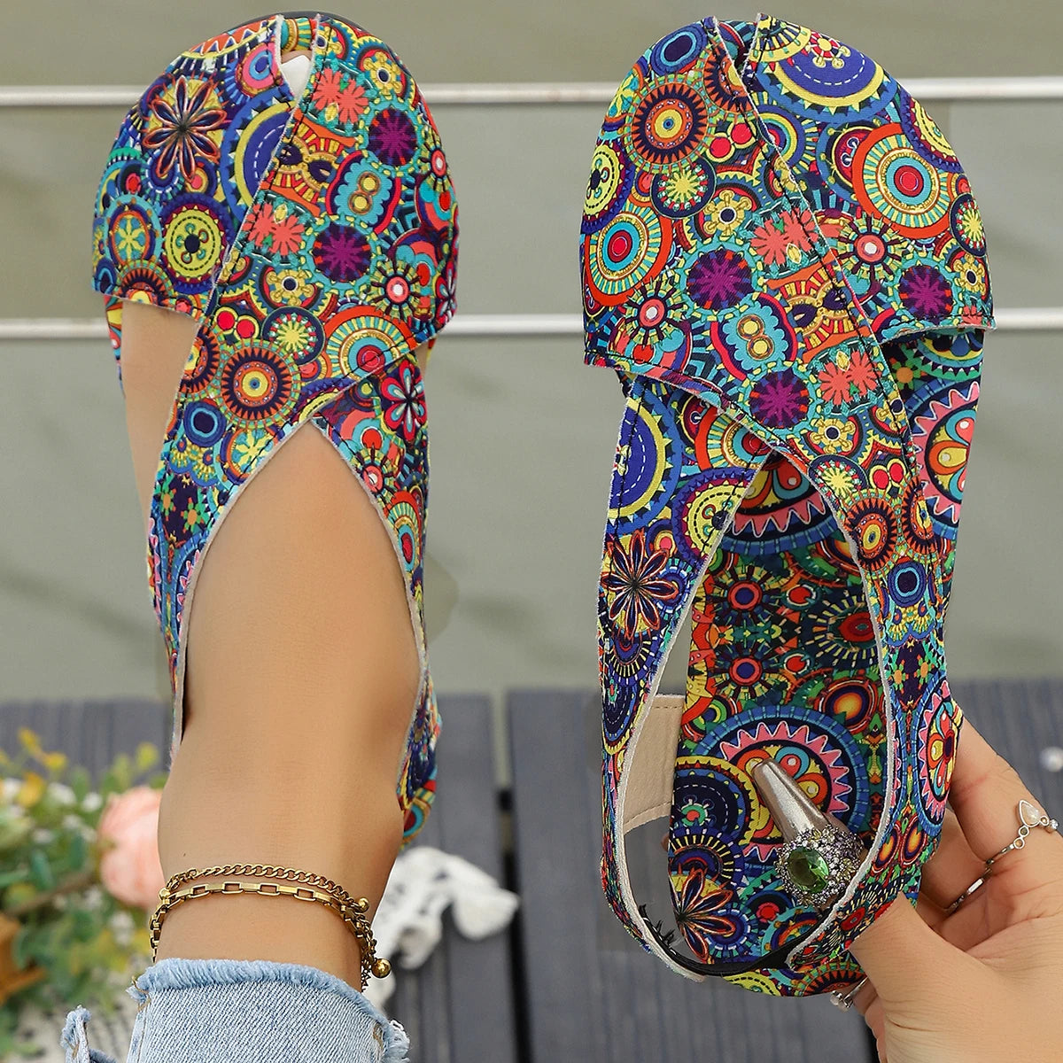 2025 nuove donne sandali moda stampe etniche sandali piatti romani estate stile bohemien scarpe taglie forti donna Zapatos De Mujer