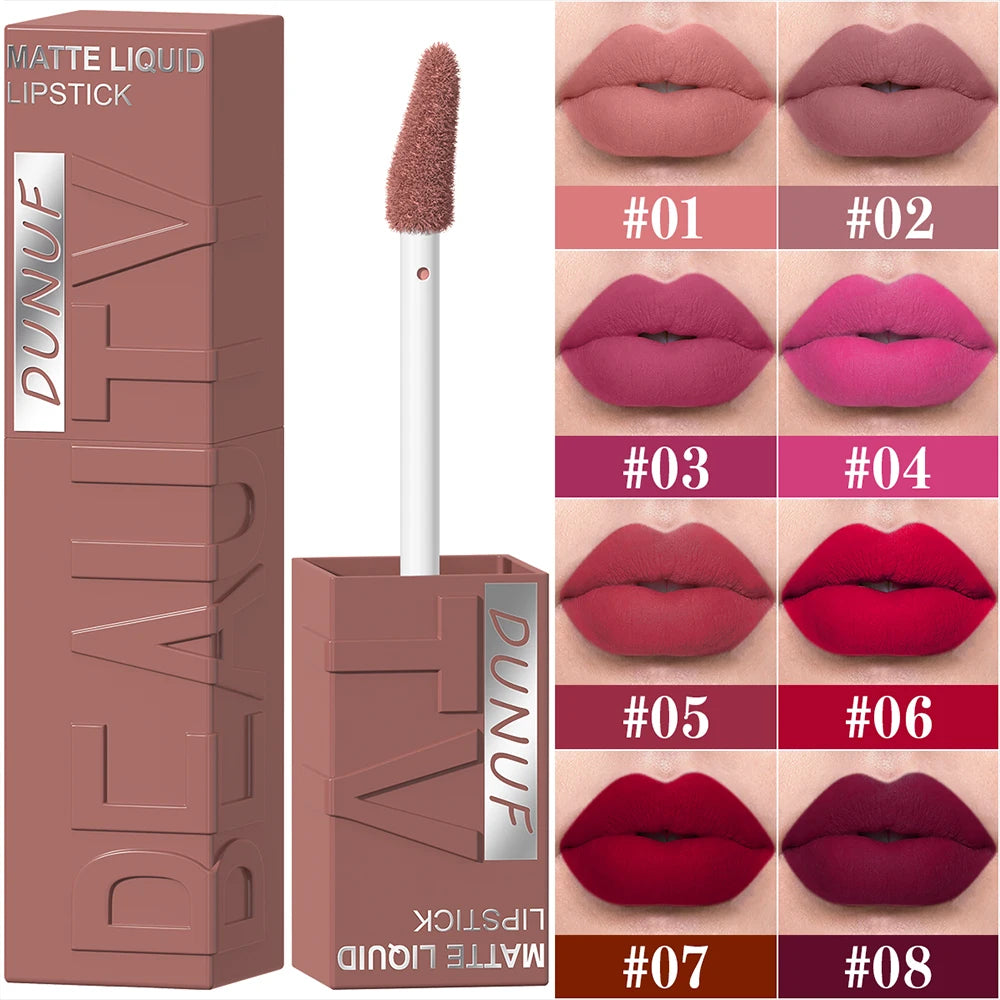 Velvet matte lip gloss matte velvet smooth easy dimensional plumping lipstick -to-apply square tube lip gloss waterproof three