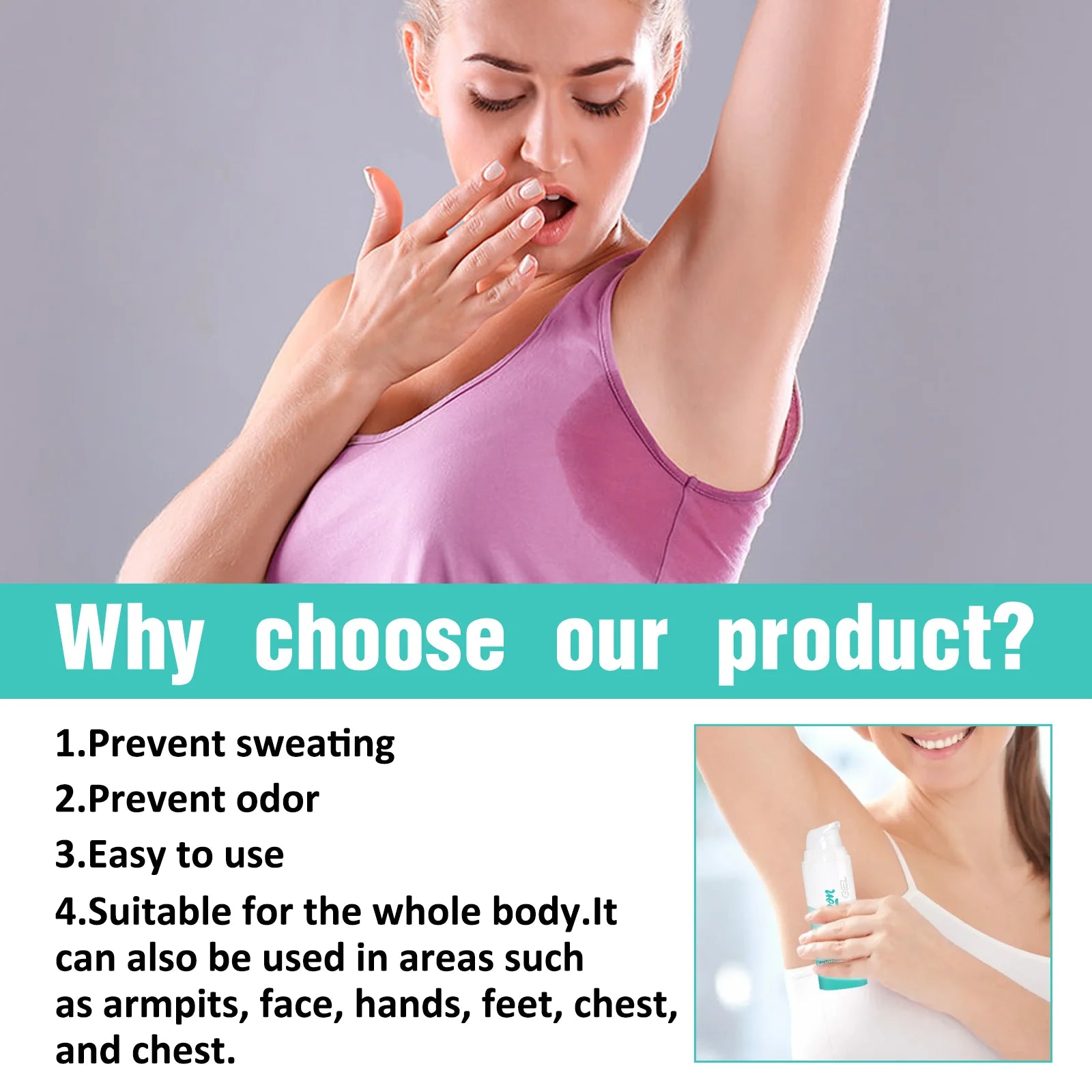 LUNOON 50ml Long-Lasting Antiperspirant Lotion | Stop Sweat on Hands, Feet & Face | 72H Dry & Fresh Skin | Travel-Friendly