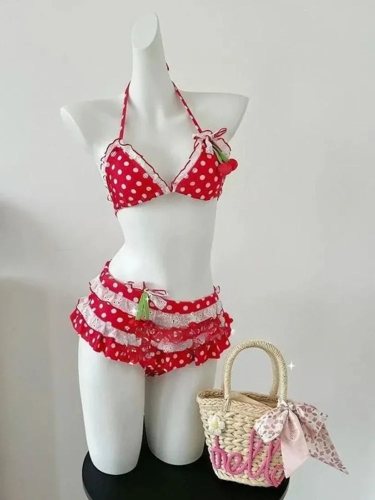 Set Bikini a 4 Pezzi con Vita Alta Fairy Sweet per Donne 2026 - Costume da Bagno Trendy Stampato Chic per Vacanze al Mare Festa Estiva alla Moda