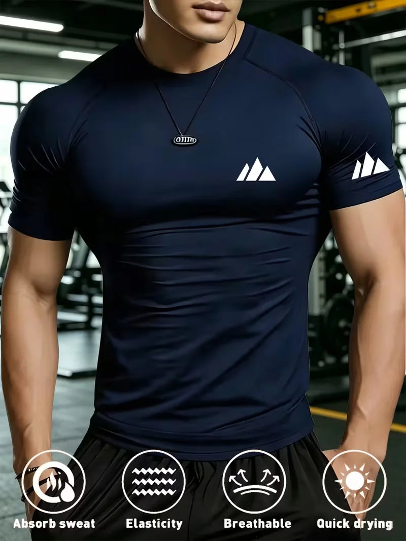 Nuova T-shirt da palestra aderente da uomo, traspirante, anti-sudore e ad asciugatura rapida, adatta per palestra, basket, corsa e ciclismo