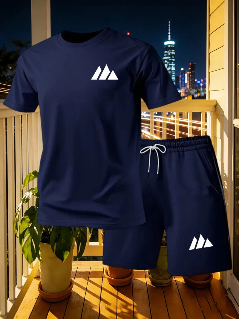 Set Estivo da Uomo: T-shirt a Maniche Corte ad Asciugatura Rapida e Pantaloncini, Completo Sportivo Urbano alla Moda per Corsa