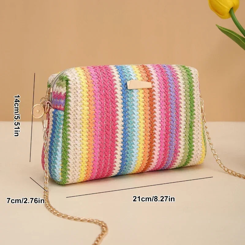 Borsa di paglia da donna in maglia di Rattan borsa da spiaggia con catena estiva piccola borsa e borsa a tracolla da donna borsa a tracolla con Design da viaggio