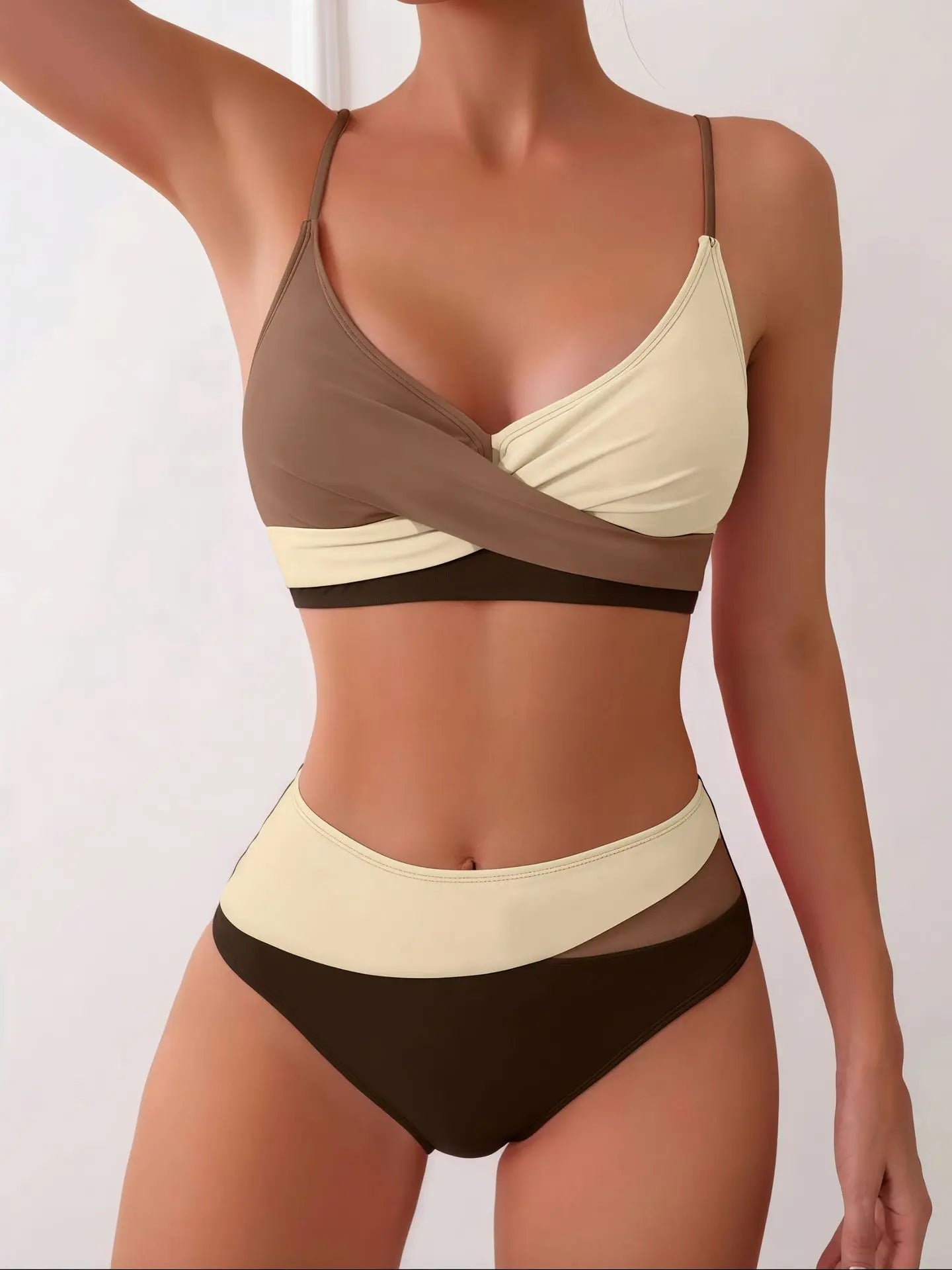 2026 Nuovo Patchwork Costume da bagno bikini a due pezzi Donne sexy Costume da bagno stretto vuoto Backless Costumi da bagno Cross Push Up Beach Costume da bagno