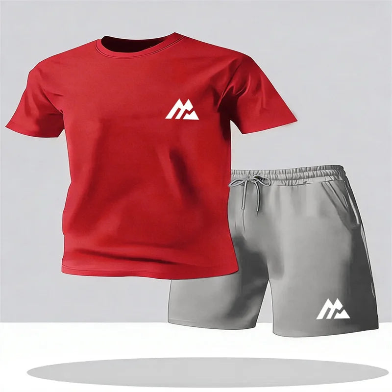 Set Sportivo da Uomo alla Moda, Maglietta a Maniche Corte e Pantaloncini, Completo Sportivo a Collo Tondo, Set 2 Pezzi