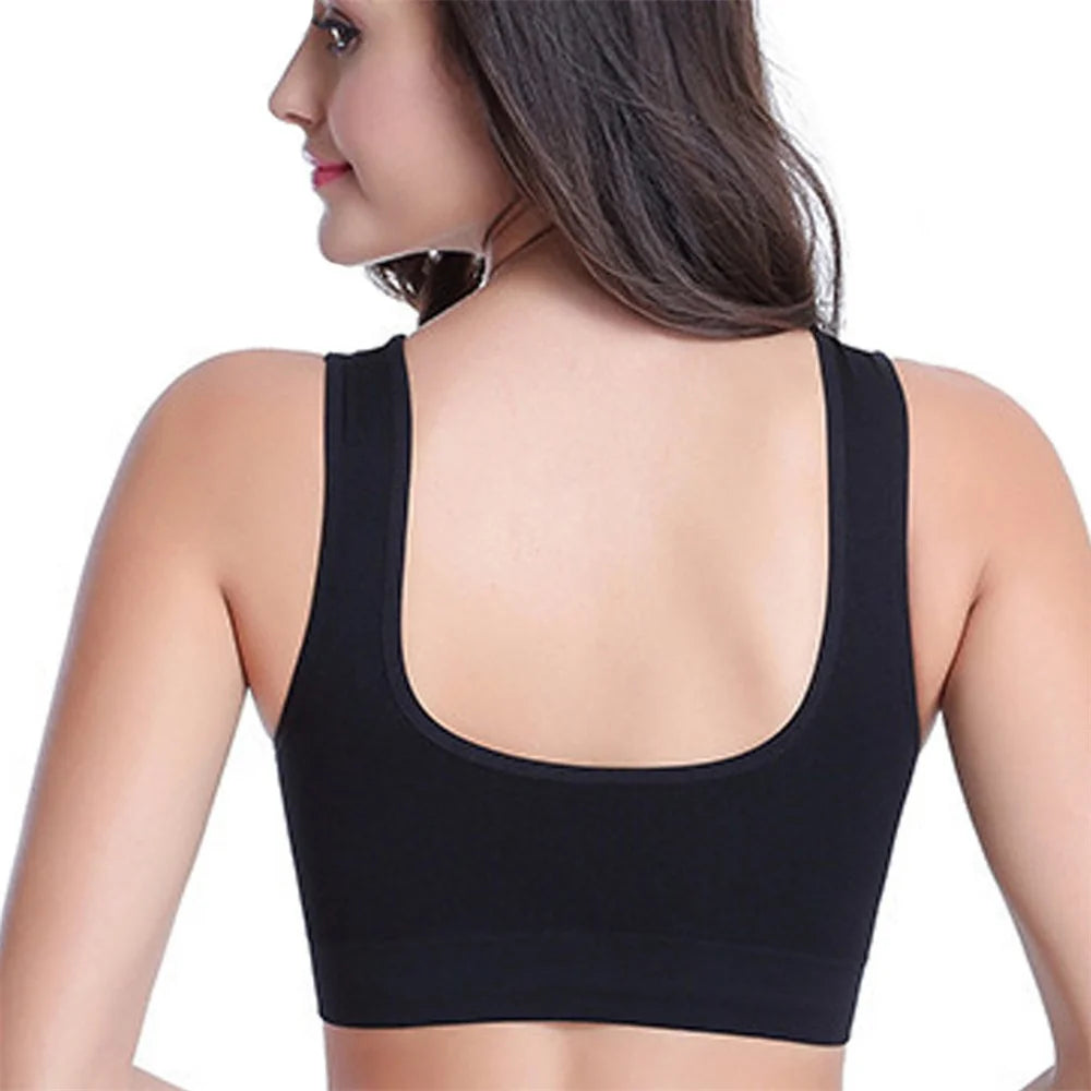 Reggiseni senza cuciture da donna Canotta Intimo Crop Top XXL 3XL Nero Colore puro Sport Palestra Corsa Fitness Yoga