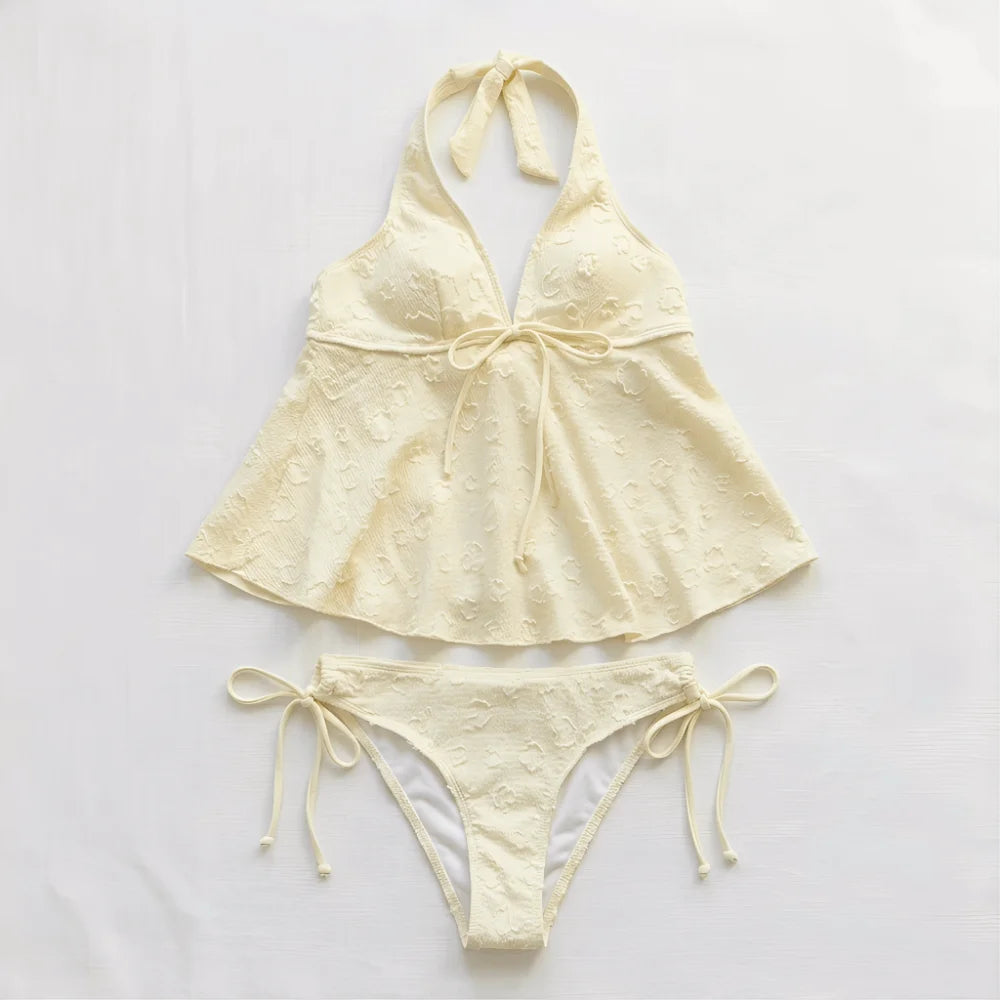 Elegante Costume da Bagno Bikini a Due Pezzi con Scollo all'Americana e Scollo a V, Vestibilità Slim, Set da Spiaggia Estivo Y2K per Donna