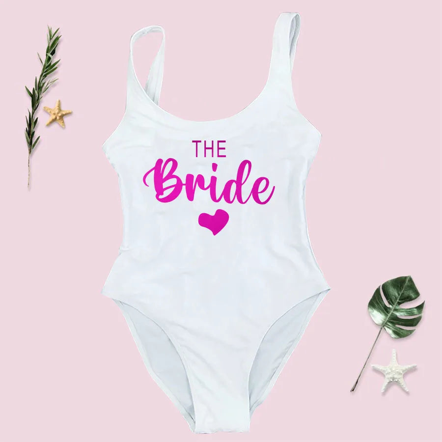 S-3XL costume da bagno intero donna Team Bride Summer Swimwear Higt Cut Low Back costume da bagno addio al celibato costume da bagno Beachwear