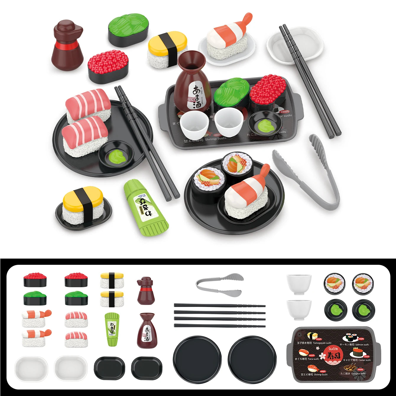 Giochi per bambini: giochi di finzione, barbecue, fast food, pizza, sushi, tè pomeridiano, dessert, cibo da cucina, set di giocattoli