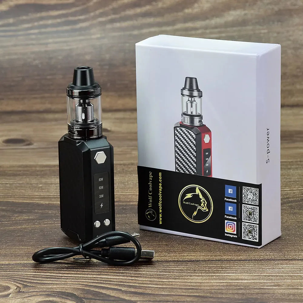wolfcoolvape Kit scatola Vape Mod da 80 W con batteria da 2200 mAh Display a LED Vaporizzatore Kit iniziale per sigaretta elettronica Penna Vape per vapori