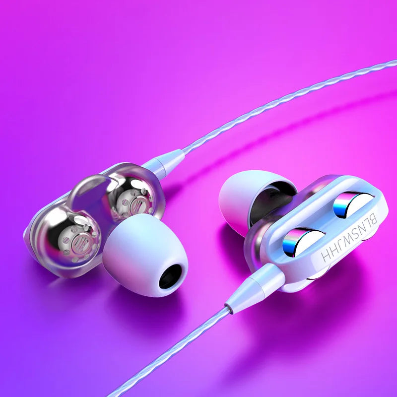 Cuffie jack da 3,5 mm cablate universali Doppio clacson 6D Stereo Auricolari musicali per bassi pesanti con microfono Auricolari in-ear vivavoce da gioco