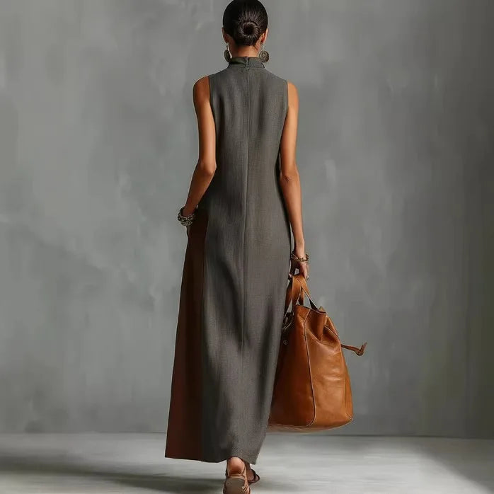 Abito lungo da donna bohémien, tipo gilet, color block, estivo da spiaggia, casual ampio, con scollo alto e cut-out, per tutti i giorni