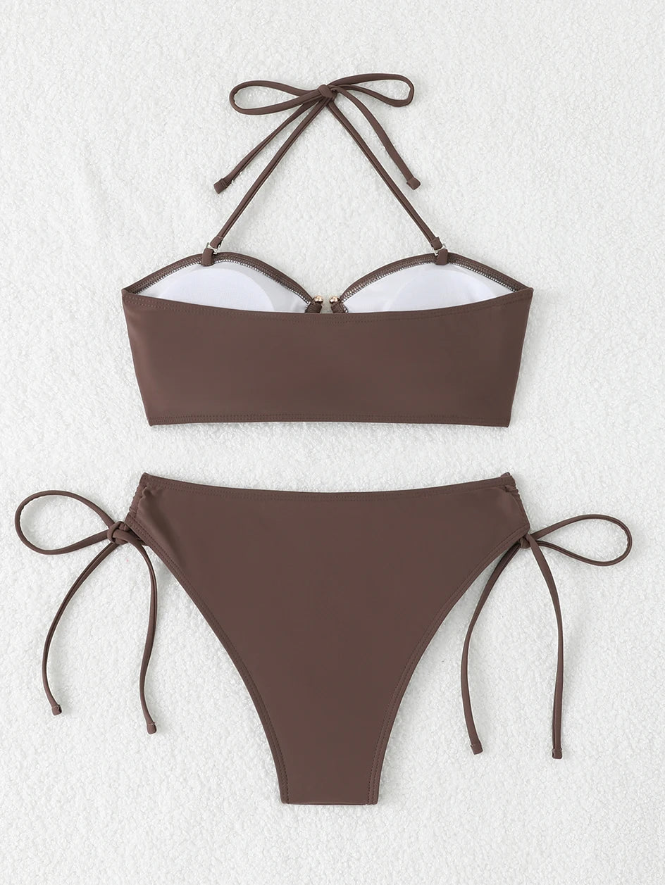 Bikini a Vita Alta da Donna 2026, Costume da Bagno Annodato, Abbigliamento da Spiaggia Brasiliano con Push-Up