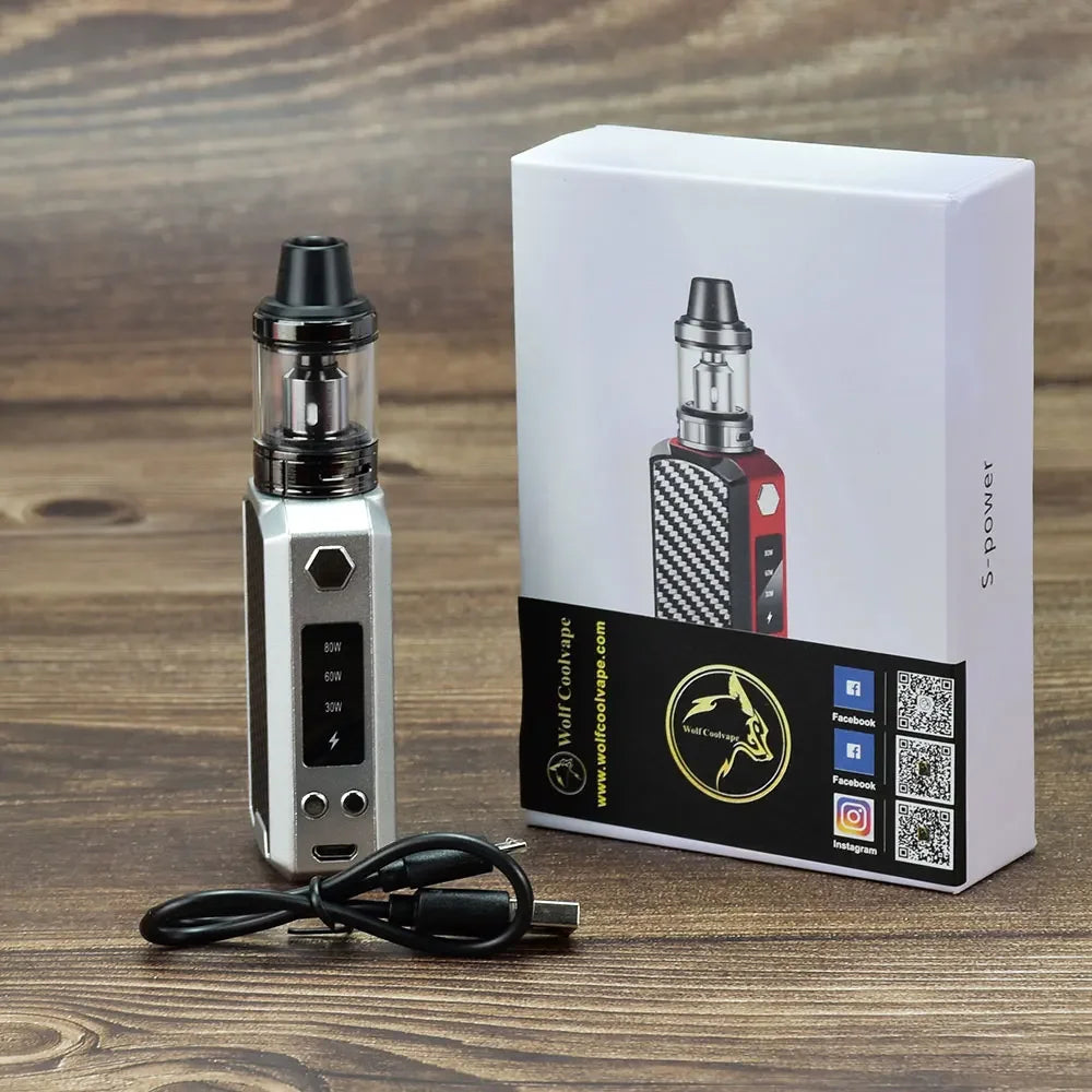 wolfcoolvape Kit scatola Vape Mod da 80 W con batteria da 2200 mAh Display a LED Vaporizzatore Kit iniziale per sigaretta elettronica Penna Vape per vapori