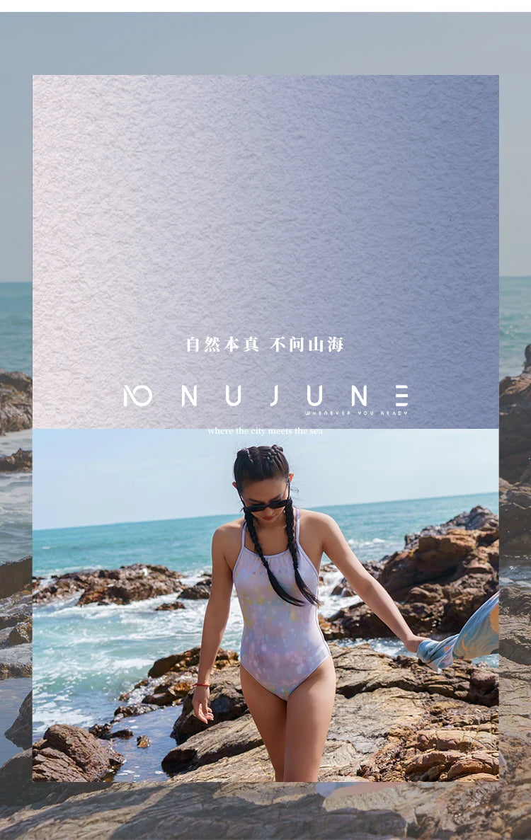 Nuovo Costume da Bagno Intero da Donna Nu-June, Asciugatura Rapida, Maniche Lunghe, Monokini con Schiena Scoperta, Push-Up, per Surf e Nuoto