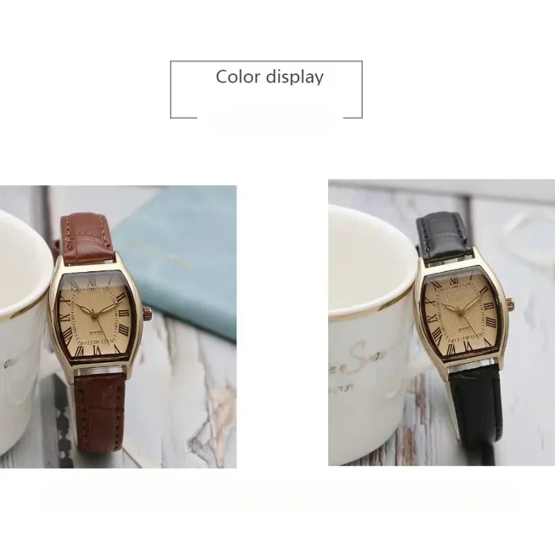 Orologio da donna Piccoli orologi da polso da donna Orologio da polso in pelle vintage retrò marrone Orologio da polso al quarzo nero Reloj Mujer