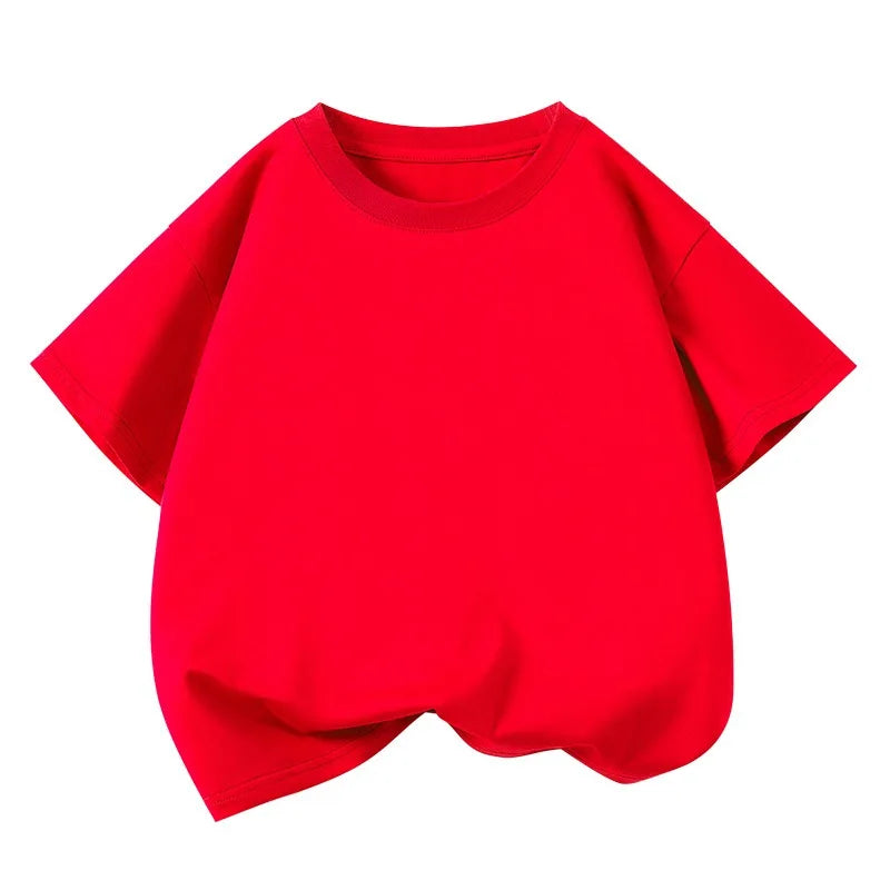 T-shirt sportiva casual a maniche corte in puro cotone per bambini, tinta unita, girocollo, estiva, traspirante, morbida, per bambini