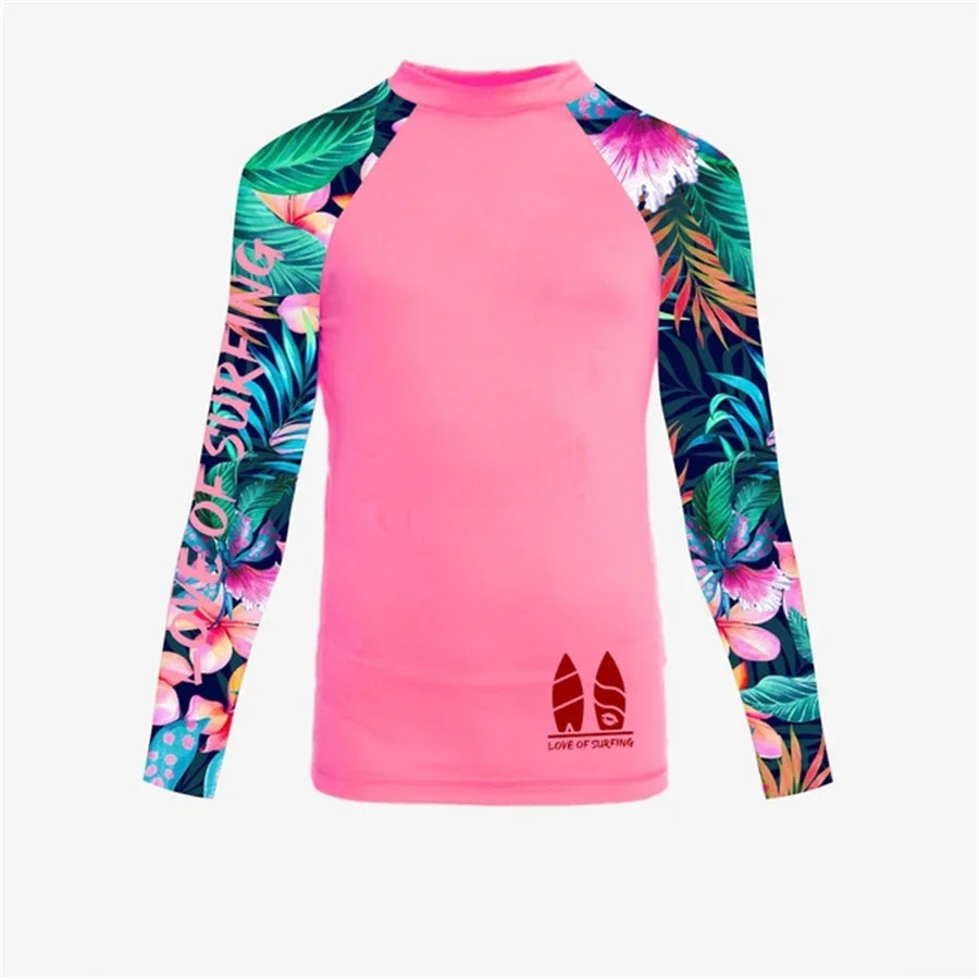Camicia da surf da donna nuova T-shirt da surf da donna Love Protezione solare da spiaggia Rashguard Protezione UV Costumi da bagno UPF Diving Sportsuit