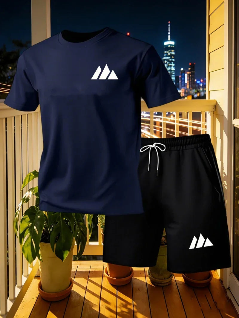 Set Estivo da Uomo: T-shirt a Maniche Corte ad Asciugatura Rapida e Pantaloncini, Completo Sportivo Urbano alla Moda per Corsa