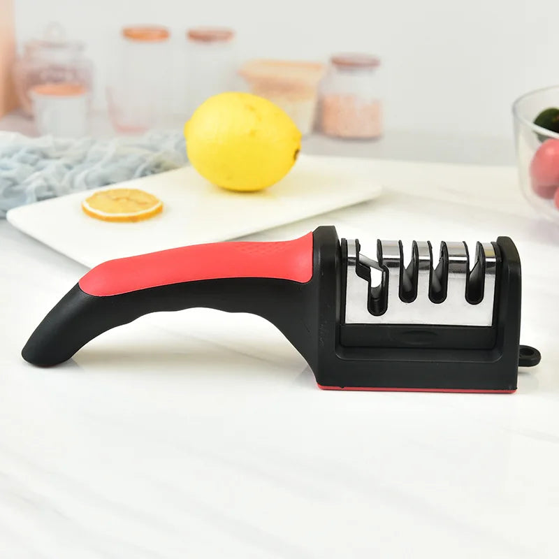 Affilacoltelli da cucina a 4 segmenti Pietra per affilare nera a tre usi multifunzionale per uso domestico