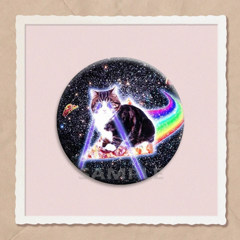 Simpatico e divertente arcobaleno gatto alieno spille con bottoni zaino abbigliamento decorazione spilla cartone animato fantascienza distintivo gioielli regali per bambini