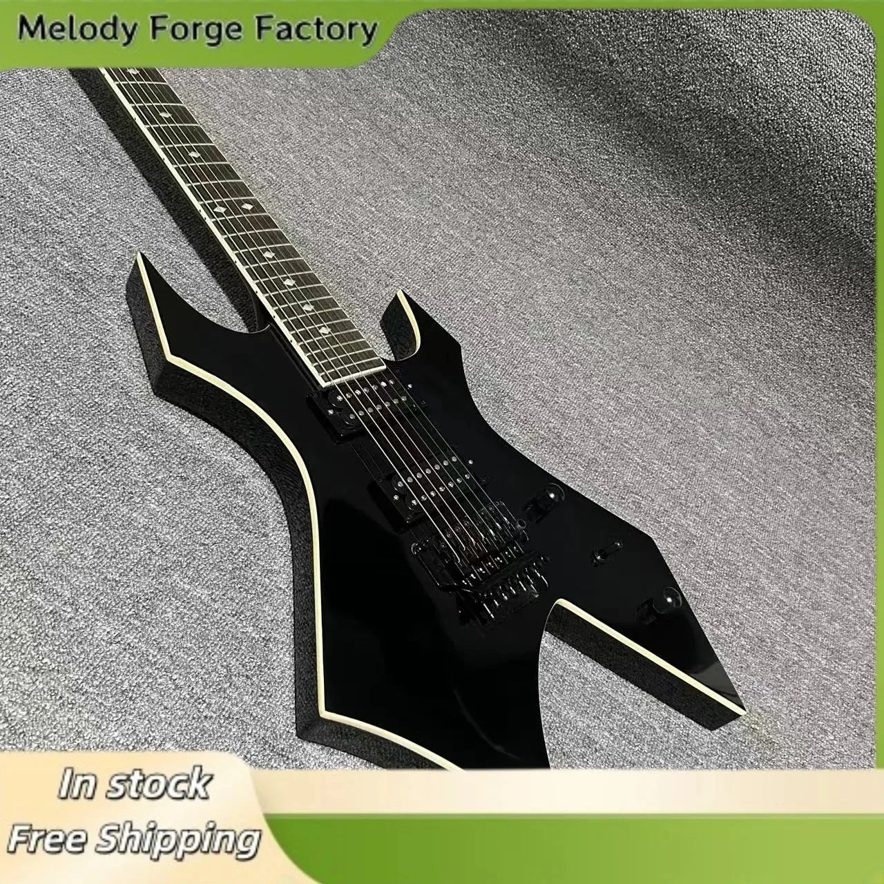 Chitarra Elettrica BC a 6 Corde Forma W, Tastiera in Palissandro Nero, Pickup HH, Doppio Meccanismo di Accordatura, per Chitarristi Professionisti