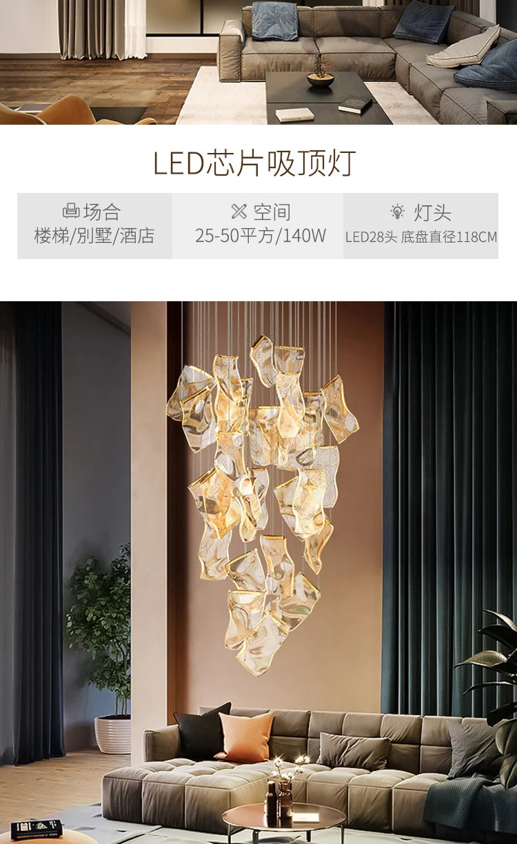 Modern Light Luxury Light Guide LED Long Strip Chandelier Living Room Dining Room Whole House Complete Set Lighting Duplex Rotat