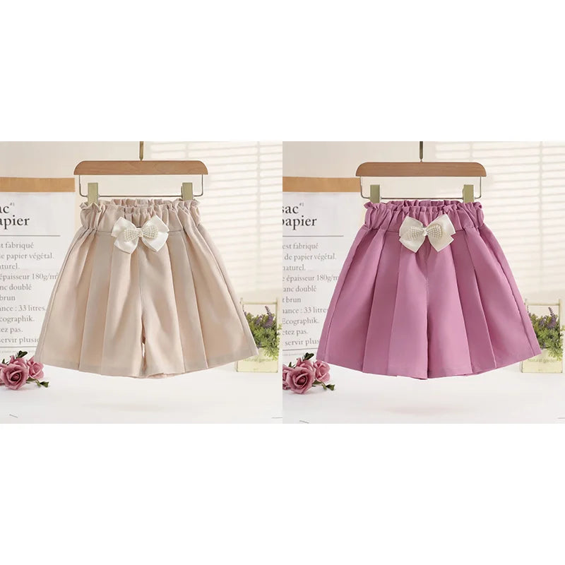1/2/3 Pezzi Pantaloncini Larghi Estivi per Ragazze, Abbigliamento Casual da Esterno, Pantaloncini Sottili Traspiranti, Gonnellino con Fiocco, Abbigliamento Moda Bambina