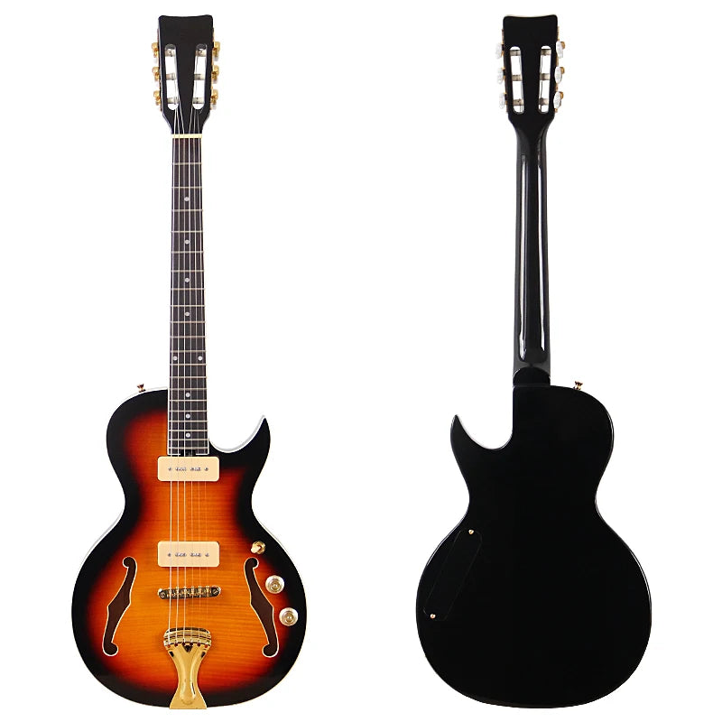 Chitarra elettrica classica a 6 corde con testa in acero fiammato da 39 pollici, design con foro a F, chitarra lucida
