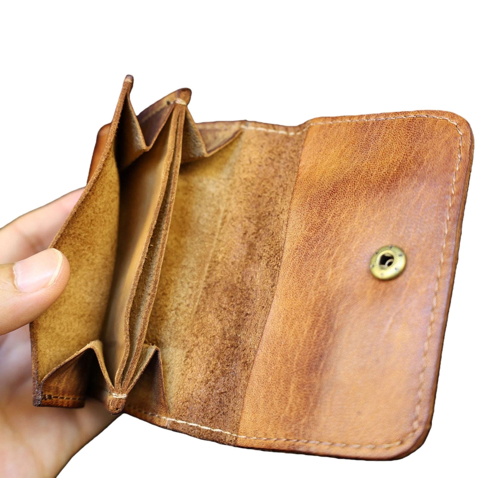 Portafoglio in vera pelle di vacchetta per uomo donna Portafogli da uomo corti corti vintage fatti a mano Porta carte compatto Portamonete in pelle