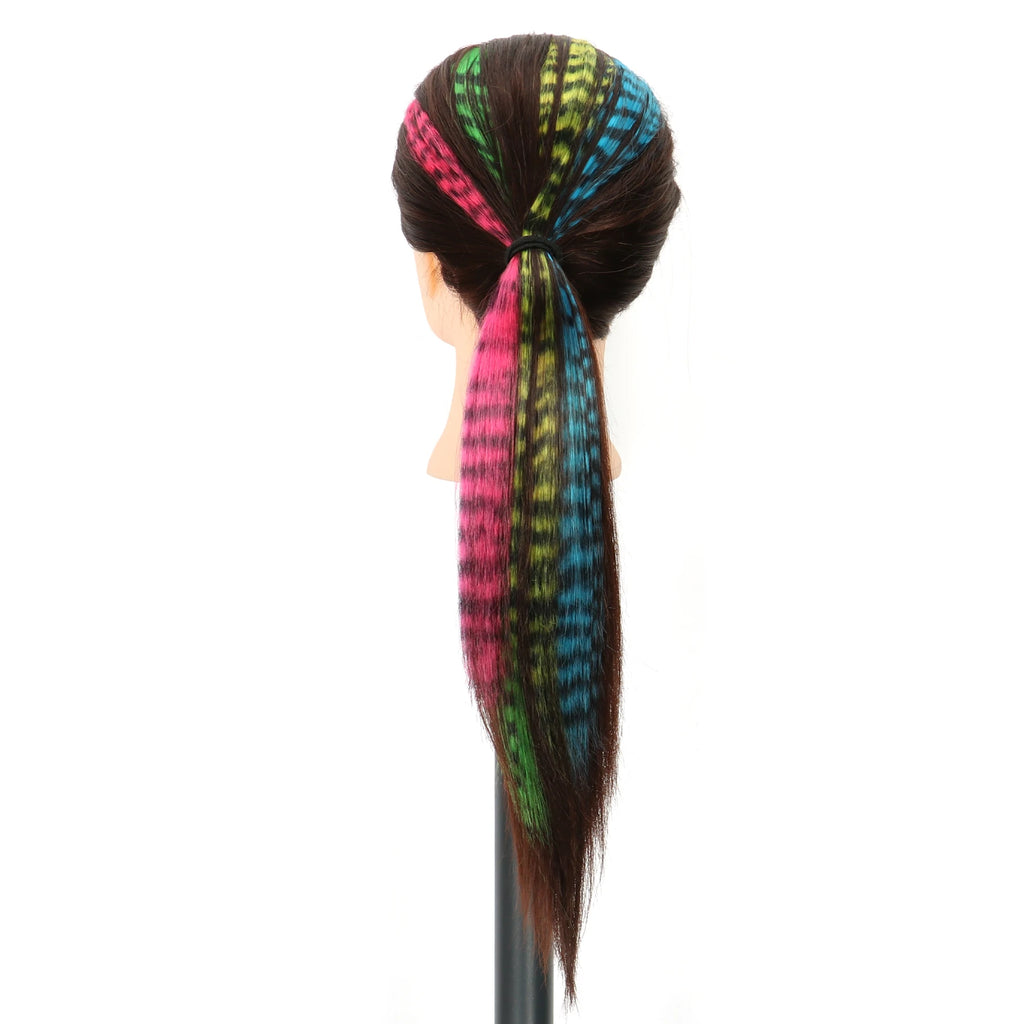 Extension per capelli sintetici 18 "lungo dritto da donna clip ad alta temperatura nell'estensione dei capelli parrucchino parrucca di piume blu rosa colorata