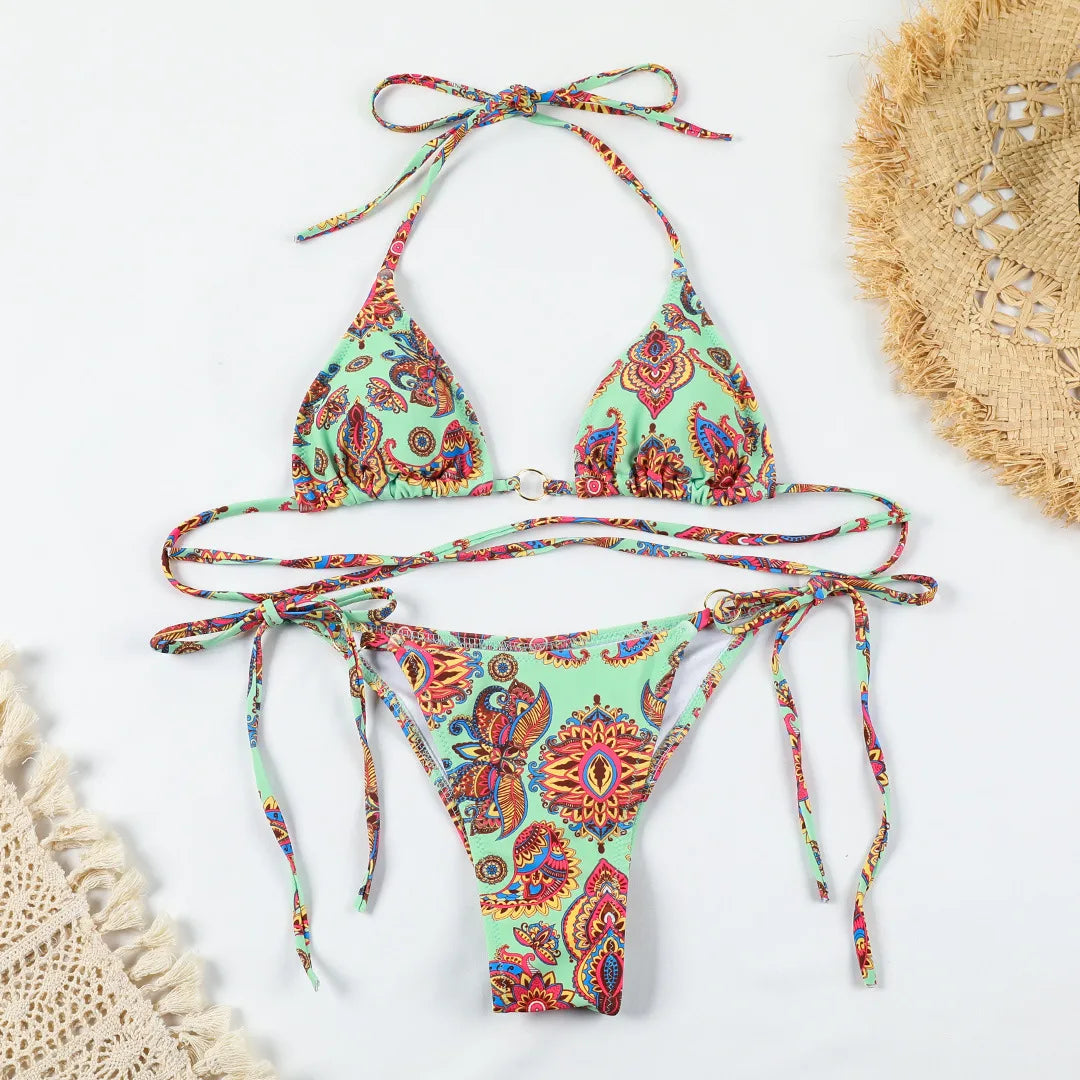 Nuovo bikini sexy donna stampa bikini set halter backless costume da bagno costumi da bagno biquini dot biquini costumi da bagno femminili bikini sexy set