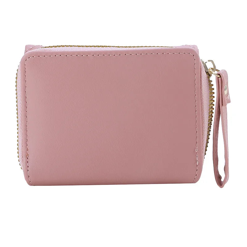 Portafoglio da donna per pelle PU moda ricamato amore tri-fold piccolo portafoglio porta carte portamonete multi-slot per carte interno rosa