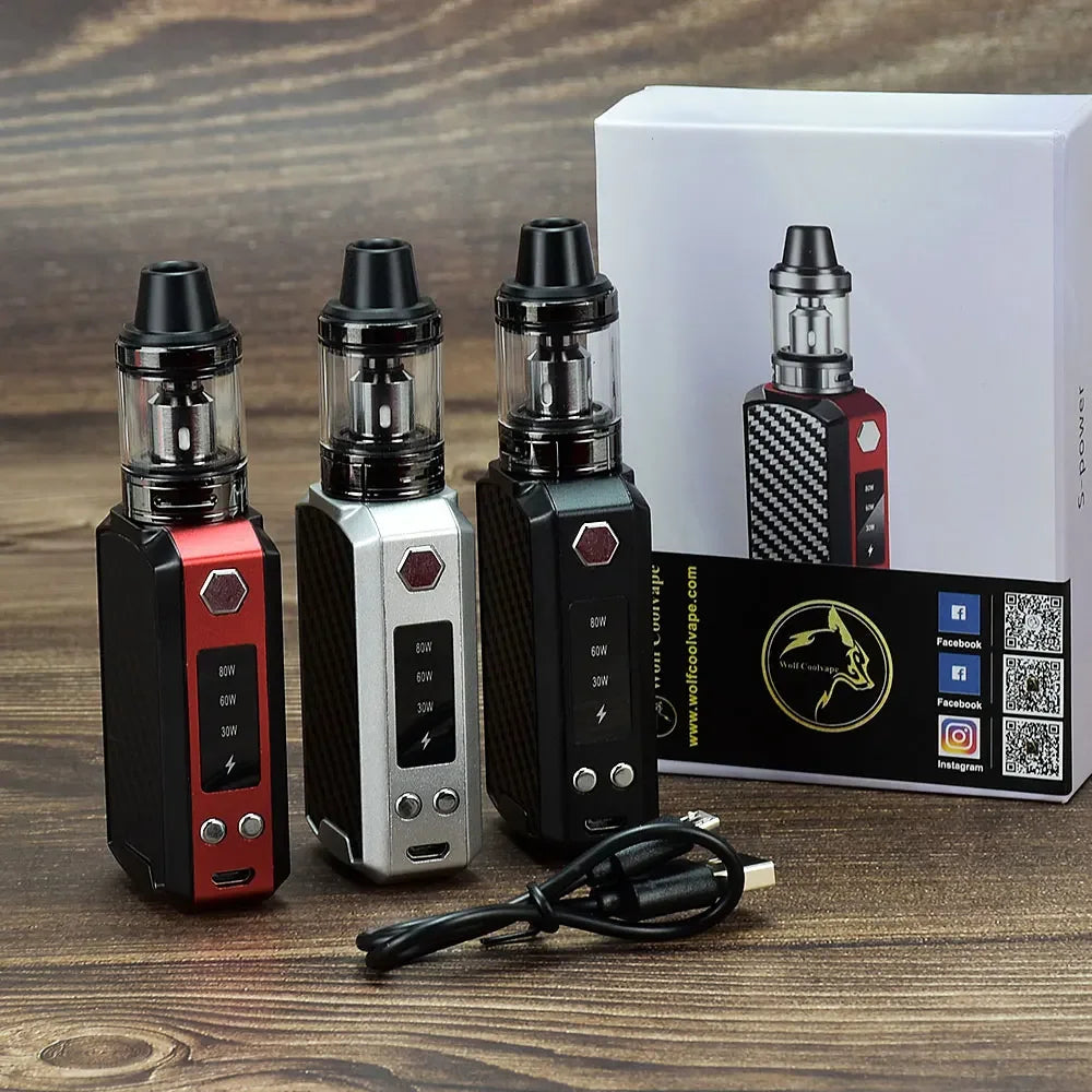 wolfcoolvape Kit scatola Vape Mod da 80 W con batteria da 2200 mAh Display a LED Vaporizzatore Kit iniziale per sigaretta elettronica Penna Vape per vapori