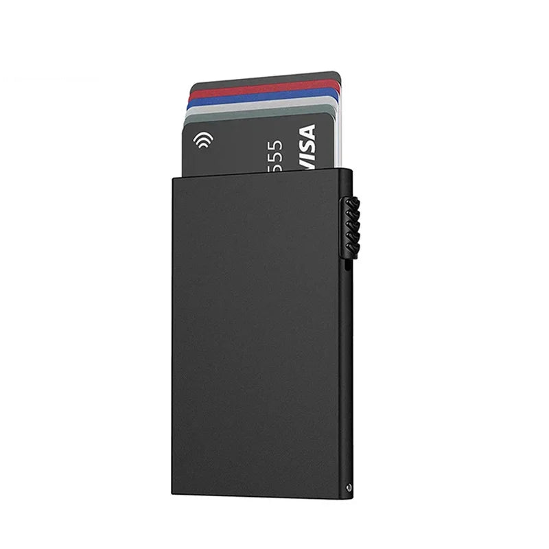Portafoglio intelligente Rfid Porta carte di credito Portafogli da donna sottili e sottili in metallo Portafoglio minimalista pop-up Piccola borsa nera Vallet in metallo