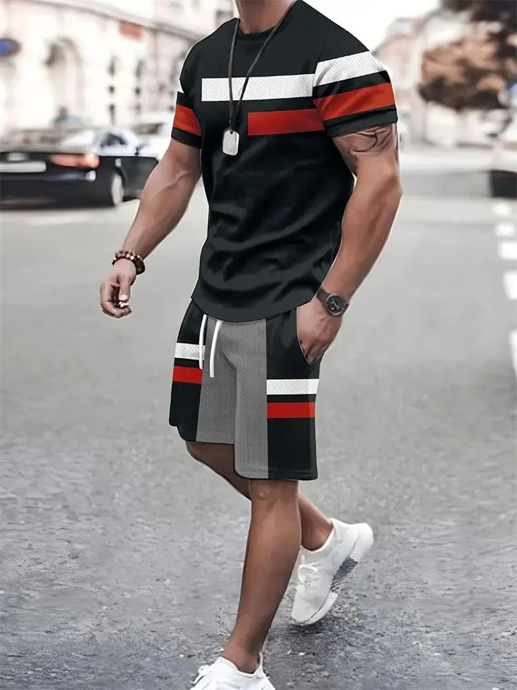 T-shirt a maniche corte da uomo nuova estate abbigliamento sportivo da viaggio all'aperto in due pezzi pantaloncini oversize abiti da allenamento