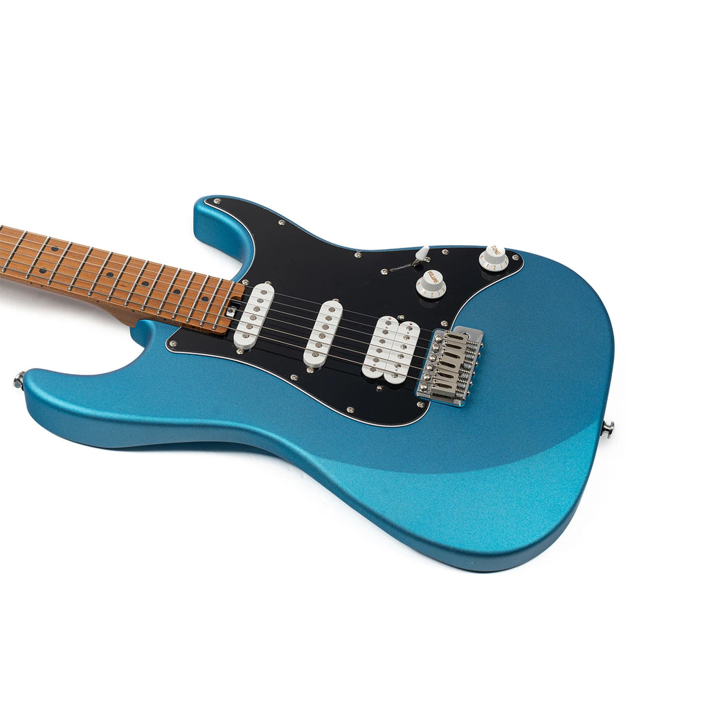 EART Guitar Nexus-S2, chitarra elettrica HSS in mogano arrosto/acero da 25,5".