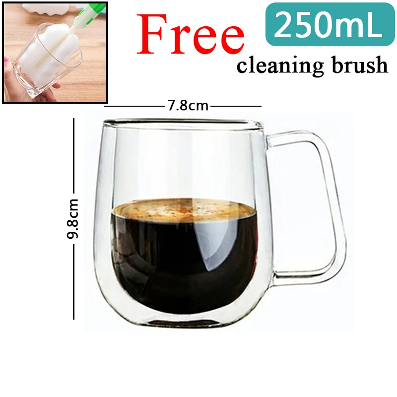 Tazza da caffè in vetro trasparente latte whisky tè birra doppio creativo resistente al calore Cocktail Vodka tazza da vino bicchiere bicchieri regalo