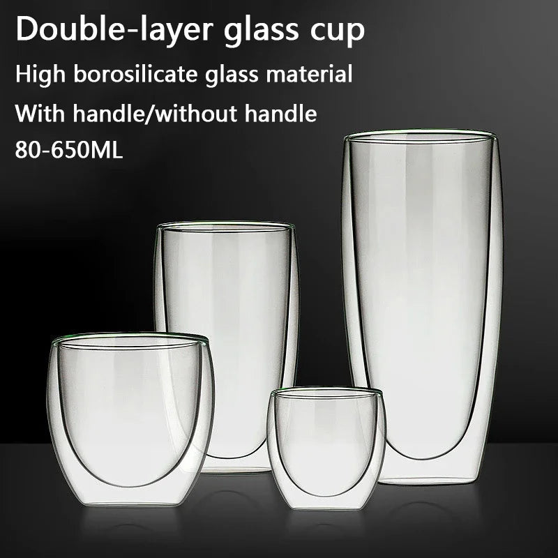 Tazza da caffè in vetro trasparente Latte Whisky Tè Birra Doppio creativo Resistente al calore Cocktail Vodka Tazza da vino Bicchiere Bicchieri Regalo