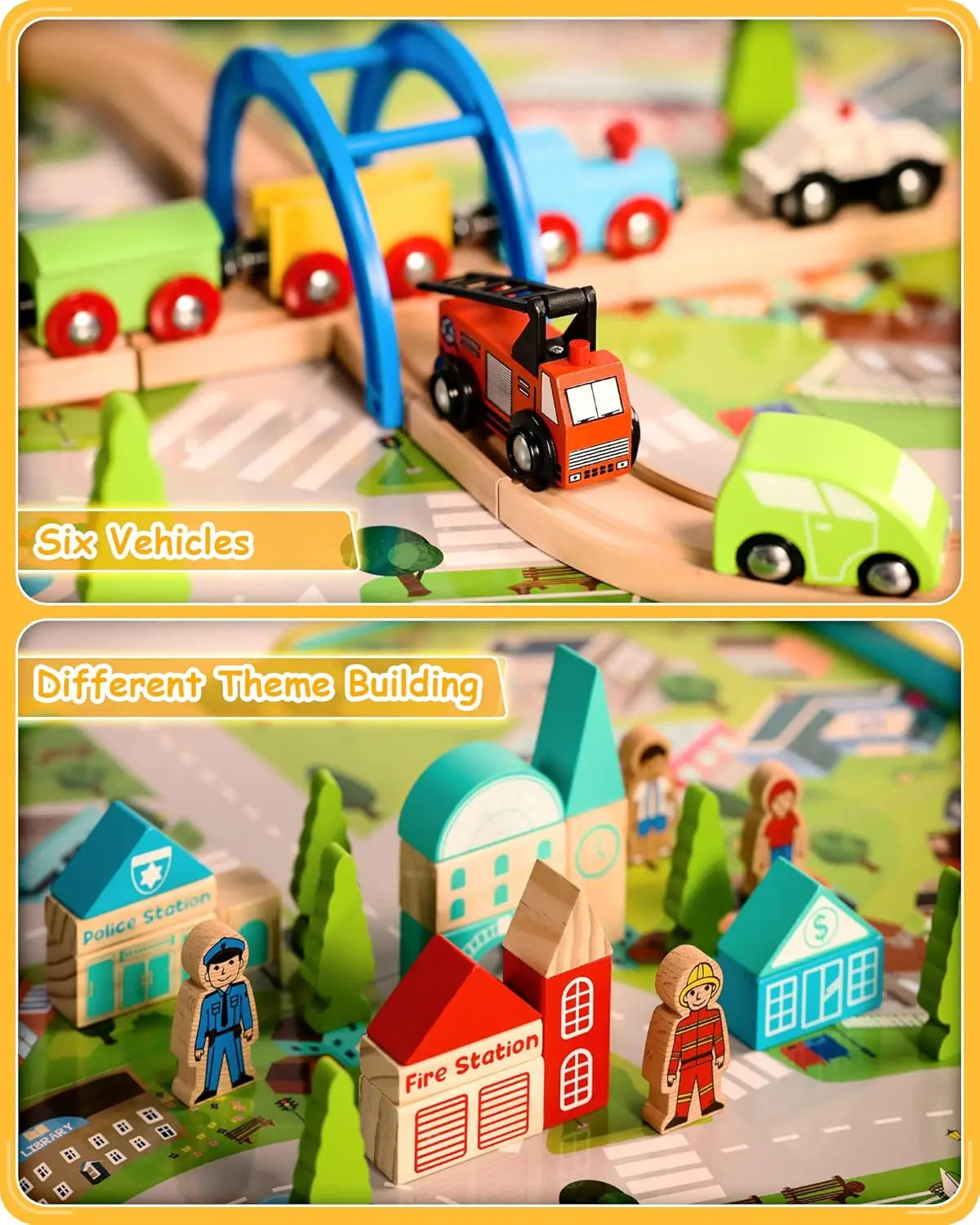 Tavolo da treno in legno, tavolo da attività 2 in 1 per bambini, set di treni in legno con scatola portaoggetti, regalo per bambini piccoli, ragazzi e ragazze