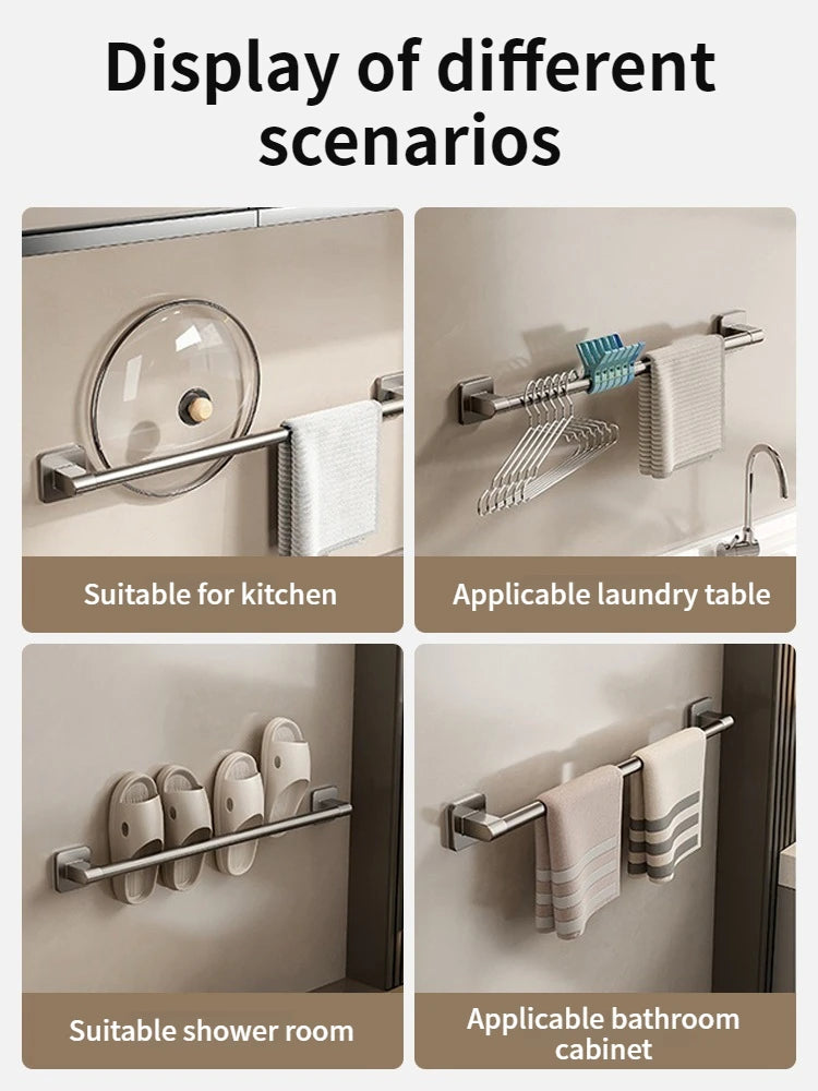 Bathroom Towel Holde Without Drilling Bathroom Black Towel Rack Towel Bar Self-Adhesive Bathroom Towel Rack Towel Rail