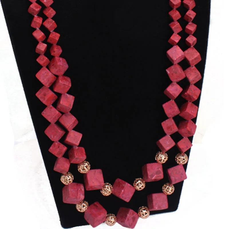 Dudo Jewelry Big Coral Beads African Jewelry Set 3 Layers Bracelet Earrings And Necklace Set Costume Jewelry